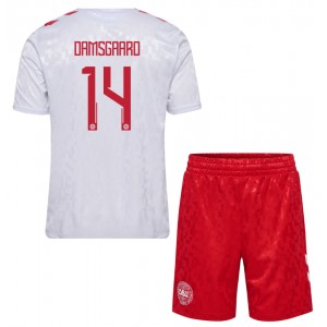 Fotbalové Dres Dánsko Mikkel Damsgaard #14 Dětské Venkovní Oblečení ME 2024 Krátký Rukáv (+ trenýrky)